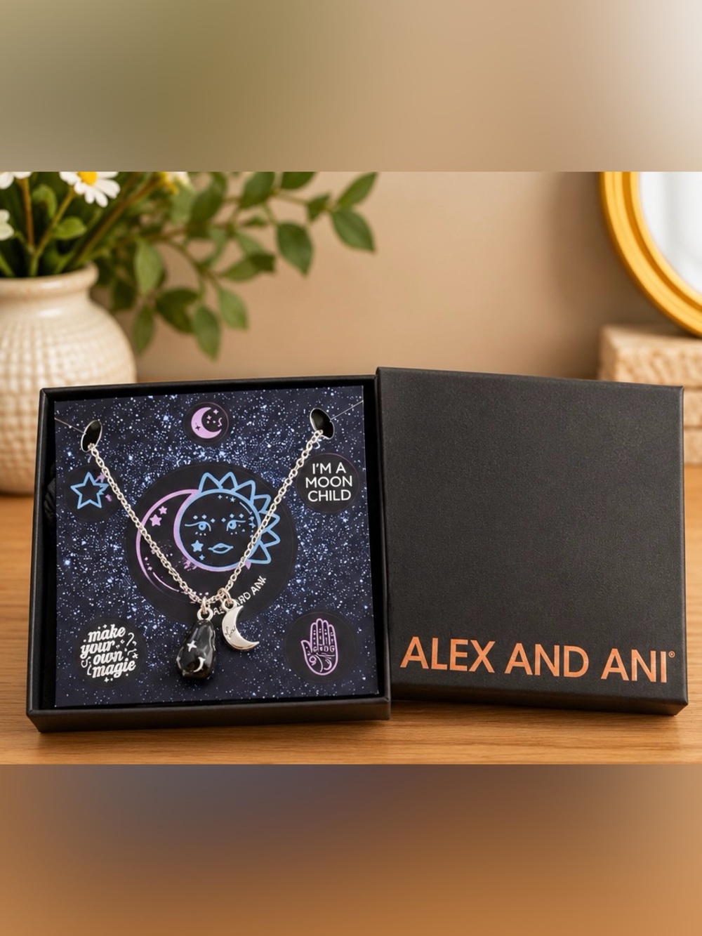 ALEX AND ANI Celestial Moon Duo Charm Necklace Silver NWT